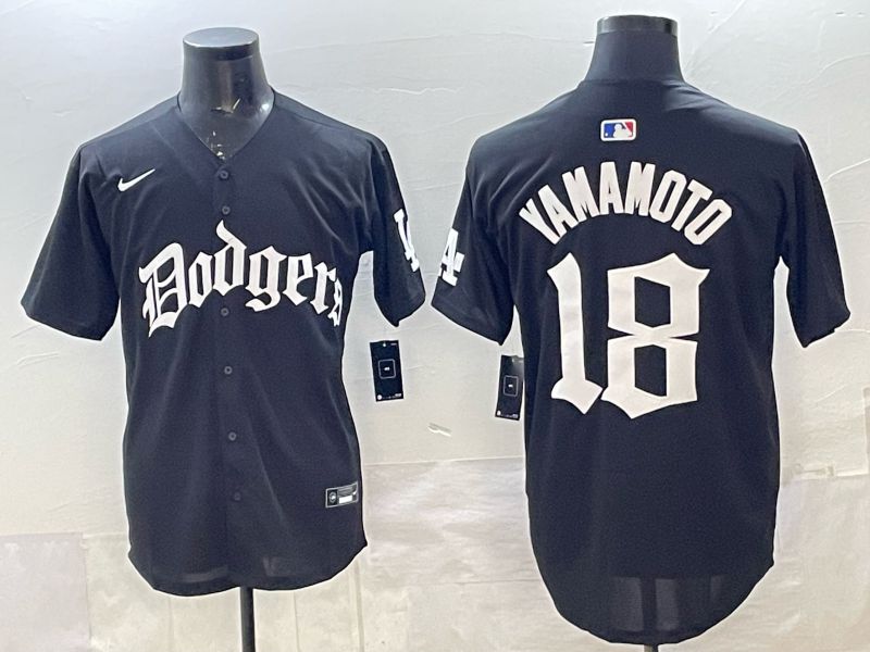 Men 2026 Nike Los Angeles Dodgers #18 Yamamoto Black Game MLB Jersey 019
